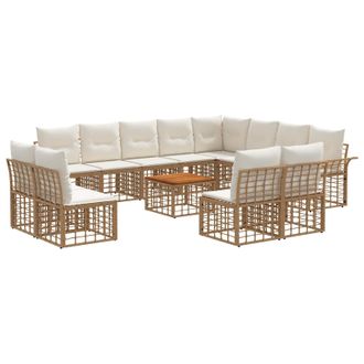 vidaXL Conjunto De Sof&aacute;s De Exterior 13 Pcs Natural Y Crema Poli&eacute;ster Vidaxl