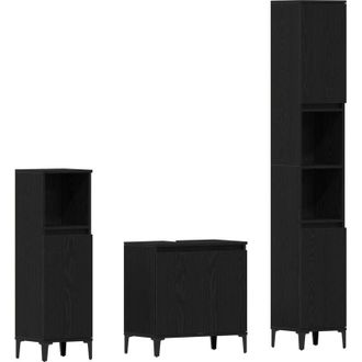 vidaXL Juego De Muebles De Ba&ntilde;o 3 Pcs Negro 30 X 30 X 180 Cm Vidaxl