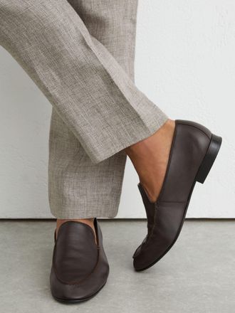 Reiss Dark Brown Leather Apron-stitch Loafers, E41