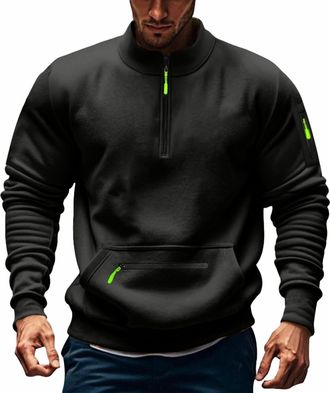 Generic Mens Half Zip Sweatshrits Long Sleeve Pullover Tops Fleece Jumper with Zipper Pockets Outdoor Workout Running Active Sweatshrit Military Tactical Warm
