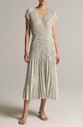 Vince Citrine Bloom Pleated Maxi Dress in Off White/sun at Nordstrom, Size Xx-Small