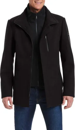 Vince Camuto Car Coat With Bib in Black at Nordstrom, Size Xx-Large
