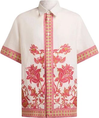 Etro Oversized linnen overhemd met geplaatste bloemenprint - Heren - Korte mouwen Overhemden - Veelkleurig - M - Linnen - Overhemden