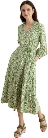 Hobbs London Amaris Printed Shirred Waist Dress in Green Cream at Nordstrom, Size 12