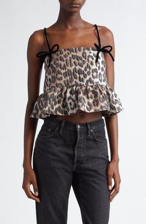 Ganni Leopard Textured Jacquard Peplum Camisole at Nordstrom Rack, Size 2 Us / 34 Eu