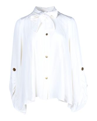 Peter Pilotto Tie-Neck Button-Up Shirt in Cream Silk