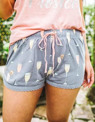 PJ Salvage Mimosas All-Day Fleece Shorts In Grey