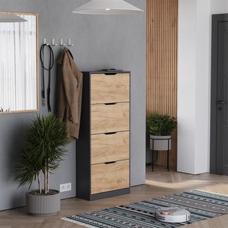 Vicco Luca, Antracita/roble Dorado, 59 X 137 Cm Con 4 Compartimentos