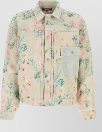 Junya Watanabe canvas jacket floral motif chest pocket collar