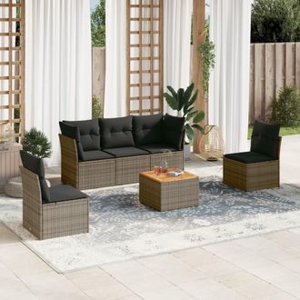 vidaXL Set De Muebles De Jard&iacute;n 6 Pzas Y Cojines Rat&aacute;n Sint&eacute;tico Gris Vidaxl