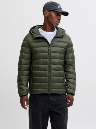 Jack & Jones Steppjacke JACK & JONES JJEBRADLEY LIGHT PUFFER HOOD NOOS, Herren, Gr. M, gr&uuml;n (rosin), Web, Obermaterial: 100% Nylon, unifarben, regular fit, hoch ge