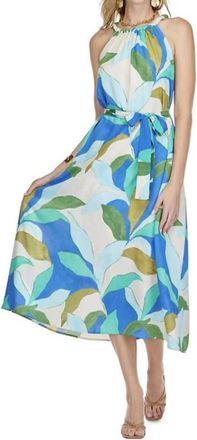Jade Yoga Halter Maxi Dress In Tropical Leaves