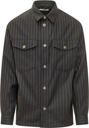 Versace Camisa con Rayas y Bolsillo de Logo - Shirts - Hombre - Negro - XL
