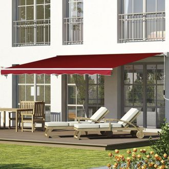 OUTSUNNY Garden Sun Shade Canopy Retractable Awning in Red