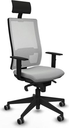 Piqueras y Crespo Piqueras Y Crespo - Horna sincro malla blanca similpiel gris claro brazos 1D base piramidal cabecero fijo ruedas 65mm engomadas