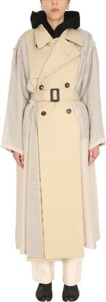 Maison Margiela Trenchcoat van twee materialen - Dames - Trenchcoats - Beige - XS - Katoen - Jassen