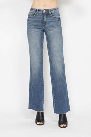 Judy Blue Mid Rise Tummy Control Vintage Straight Jeans In Mid Blue