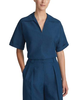 Lafayette 148 New York Center Seam Silk & Linen-Blend Popover Blouse