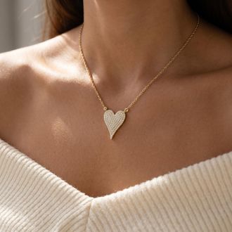 Pompeii3 1Ct Heart shape Natural Diamond Pave Pendant in White or Yellow Gold Necklace