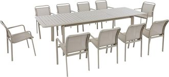 Vente-Unique Comedor de jard&iacute;n de aluminio: mesa extensible de 205/286,5 cm y 10 sillones apilables - Topo - VELYRA de MYLIA