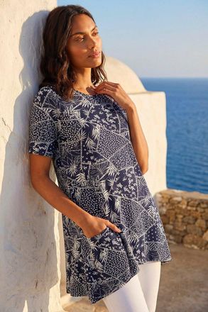 Roman Patchwork Mono Print Tunic Top