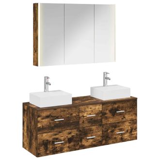 vidaXL Juego De Muebles De Ba&ntilde;o 4 Uds. Roble Ahumado Vidaxl