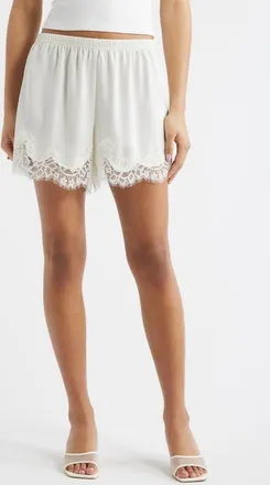 Open Edit Lace Trim Satin Shorts in Ivory at Nordstrom, Size X-Large