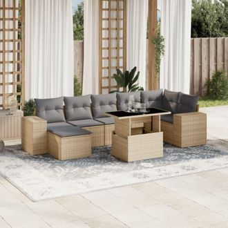vidaXL Set De Sof&aacute;s De Jard&iacute;n Y Cojines 8 Piezas Rat&aacute;n Sint&eacute;tico Beige Vidaxl