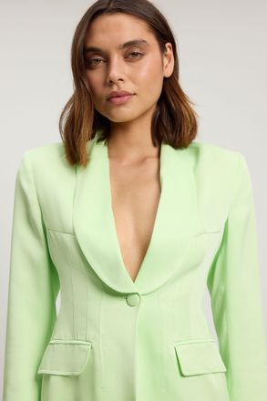 Karen Millen Womens Petite Structured Satin Tailored Blazer - Mint Viscose - Size 16 UK