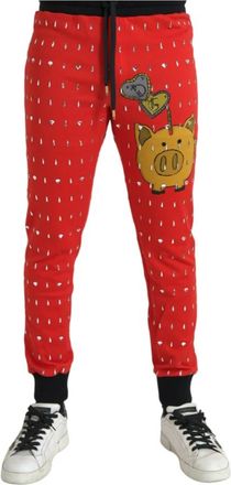 Dolce & Gabbana Red Pig Year Jogger Trainingsbroeken - Heren - Sweatpants - Rood - M - Katoen - Broeken