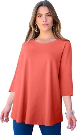 Roaman's Plus Size Ultimate Three Quarter Sleeve Swing Tee in Sunset Coral at Nordstrom, Size 12