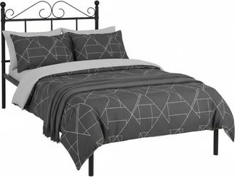 Furniture R FurnitureR 3ft Single Bed, Metal Platform Bed Frame Solid Bedstead Base with Line-Beard High Headboard and Footboard, Slatted Bed Fits for Children