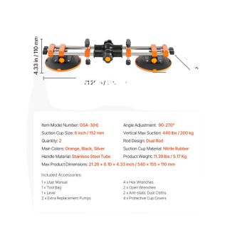 OEM Gu&iacute;a De Costura, Ventosa De 15 Cm, &Aacute;ngulo Ajustable, Paquete De 2 Unidades