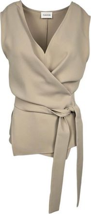 P.A.R.O.S.H. Mouwloze top met V-hals en riem - Dames - Tops zonder mouwen - Beige - XL - Polyester - Tops