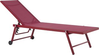 Beliani Tumbona De Jard&iacute;n Asiento Sint&eacute;tico Rojo Estructura De Aluminio 198 X 61 Cm Respaldo Reclinable Con Ruedas Patio Portofino