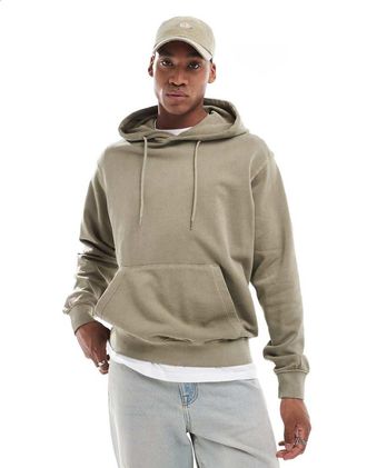 Jack & Jones super oversized hoodie in washed khaki-Green