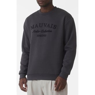 Mauvais Ricamo Regular Logo Crew Sweatshirt in Dark Grey at Nordstrom, Size Xx-Large