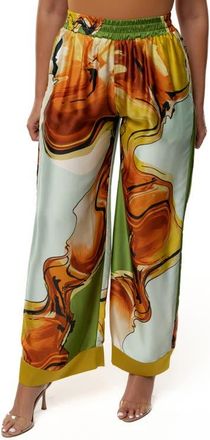 JLUXLABEL Jet Set Satin Wide Leg Pants in Green at Nordstrom, Size X-Small