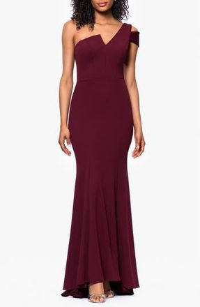 Betsy & Adam One-Shoulder Scuba Crepe Gown in Burgundy at Nordstrom Rack, Size 6