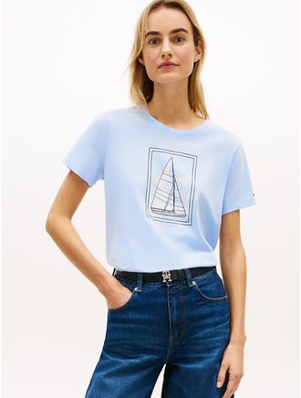 Tommy Hilfiger Womens Sailboat Graphic T-Shirt - Blue - XXL