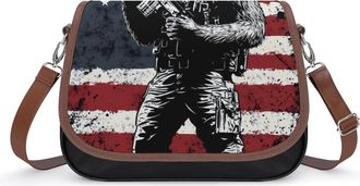 Generic Bigfoot Holding Rifle U.S. Flag Small Womens Crossbody Bags Shoulder Handbag with Adjustable Strap for Travel