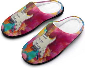 Generic Abstract Colorful Guitar Mens Slippers Memory Foam Winter Warm Sandals Slip On House Shoes Size 7-14