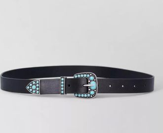Fortela leather turquoise-embellished belt