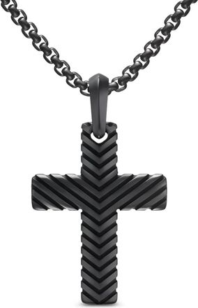 David Yurman Collana con pendente a croce e motivo chevron - Nero