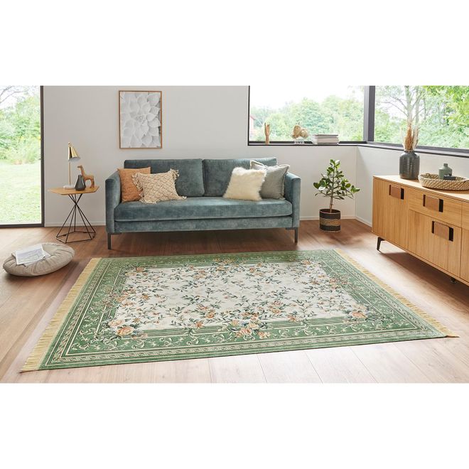 Hanse Home home24 Kurzflorteppich Antik Flowers Grün/Grün 195 x 300cm Webstoff ab 199,99 €