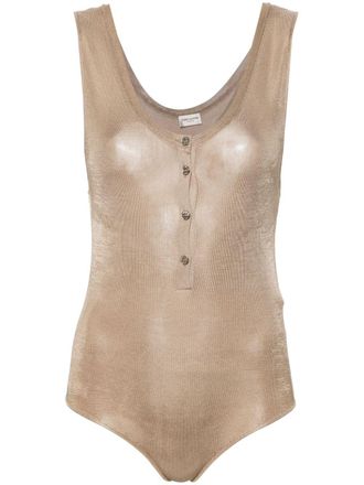 Saint Laurent scoop-neck silk bodysuit - women - Silk - S - Neutrals