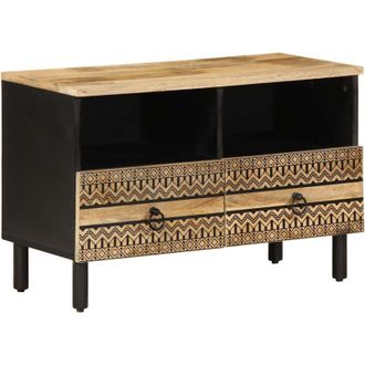 vidaXL Vidaxl - Mobile Porta tv Nero 70x33,5x46 cm Legno Massello Mango Grezzo