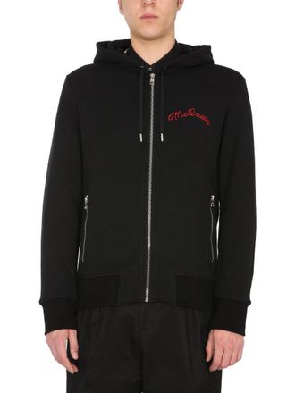 Alexander McQueen Zip Hooded Cotton Sweatshirt - Black