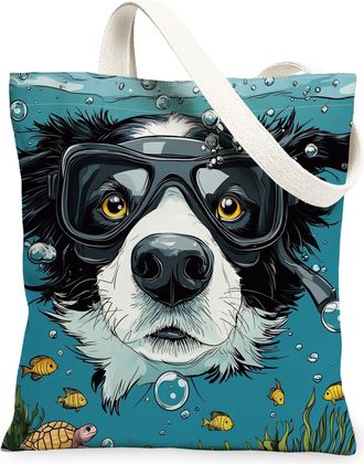 Generic Pop Art Bernese Mountain Dog Canvas Tote Bag for Shopping 13x15, Ocean Sea Nautical Puppy Reusable Grocery Print Bag for Women, Fun Pet Beach Aestheti