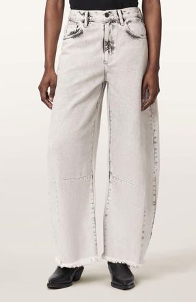 AllSaints Payton Raw Hem Crop Wide Leg Jeans in Bleached Grey at Nordstrom, Size 29